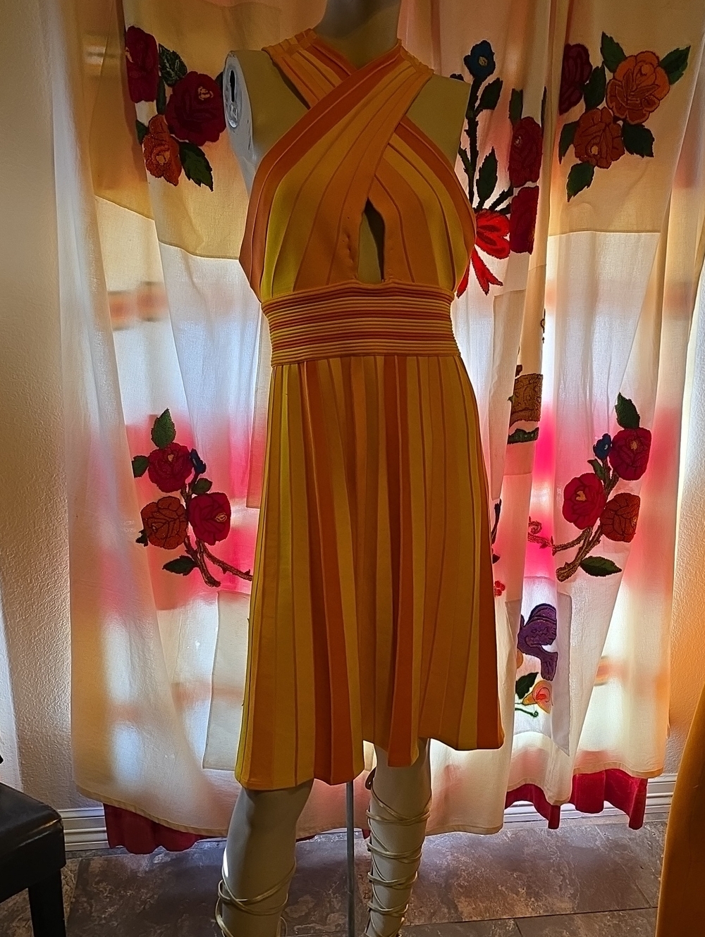 Carolina Herrera Yellow and Orange Striped One-Shoulder Dress